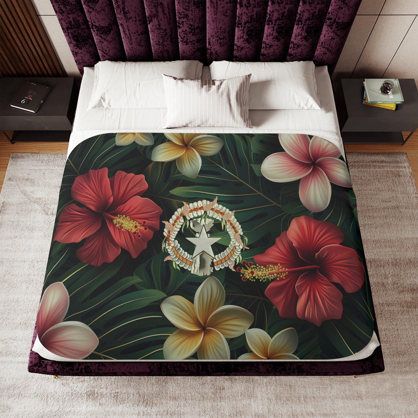 CNMI Seal Hibiscus Paradise Woven Throw Blanket Saipan Tinian Rota Guam Chamorro Marianas - Marianas Shop