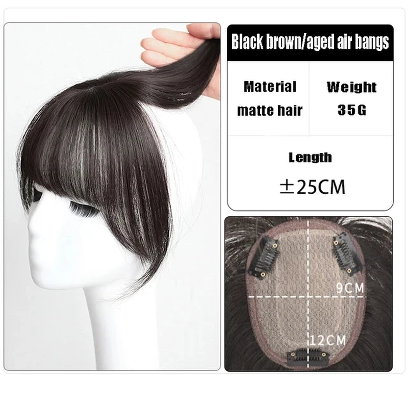 Mydiva Synthetic Air Bangs Heat Resistant Hairpieces Hair Women Natural Short Black Brown Bangs Hair Clips for Extensions